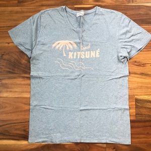 Kitsune Beach T. Marled blue w/pink font. Size L (runs small).